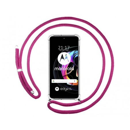 Funda Colgante Transparente para Motorola Edge 20 Lite con Cordon Rosa Fucsia