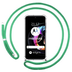 Funda Colgante Transparente para Motorola Edge 20 Lite con Cordon Verde Agua