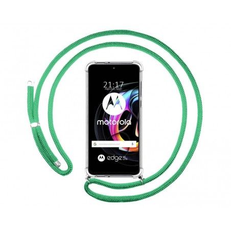 Funda Colgante Transparente para Motorola Edge 20 Lite con Cordon Verde Agua