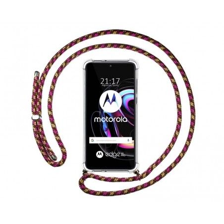 Funda Colgante Transparente para Motorola Edge 20 Pro con Cordon Rosa / Dorado