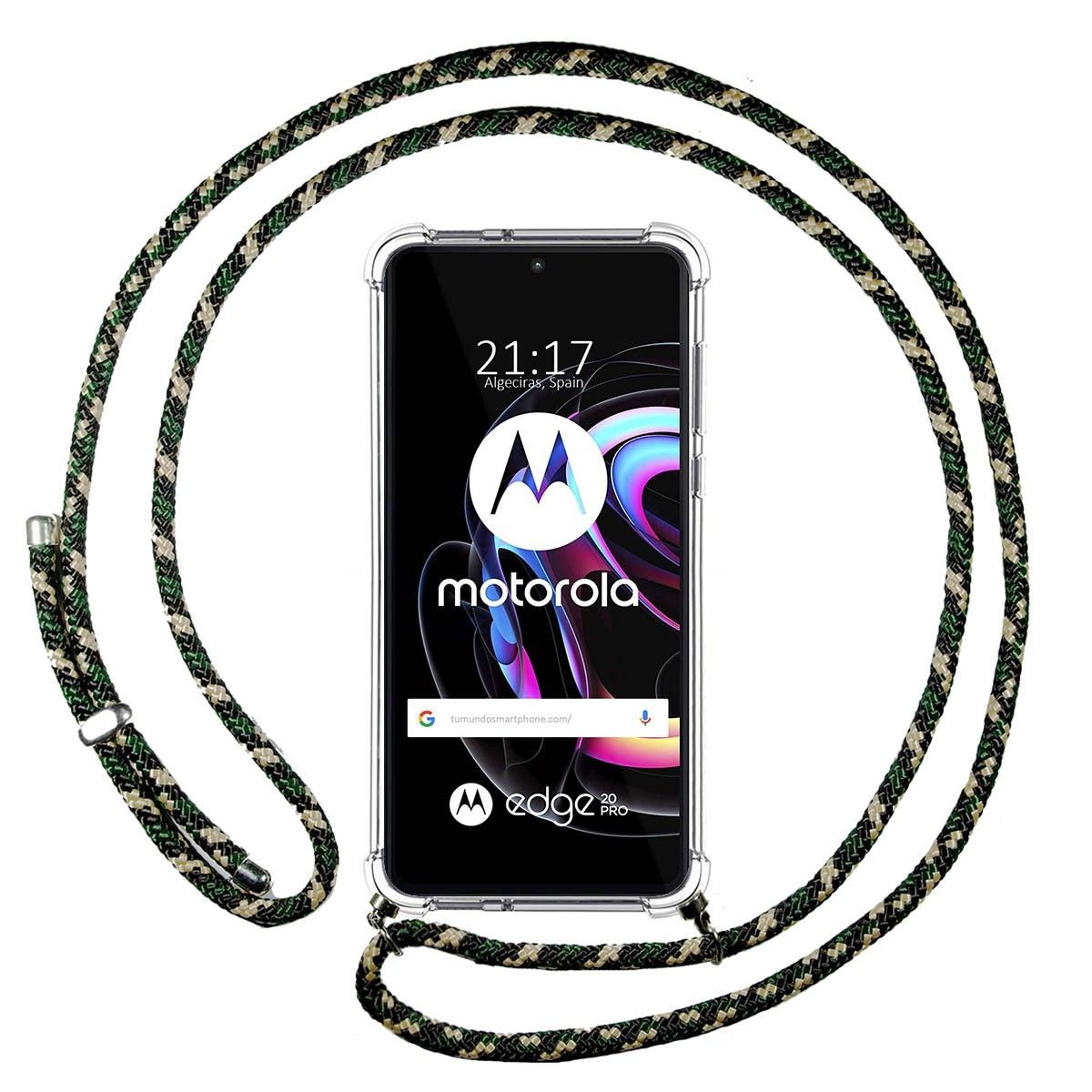 Funda Colgante Transparente para Motorola Edge 20 Pro con Cordon Verde / Dorado