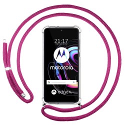 Funda Colgante Transparente para Motorola Edge 20 Pro con Cordon Rosa Fucsia