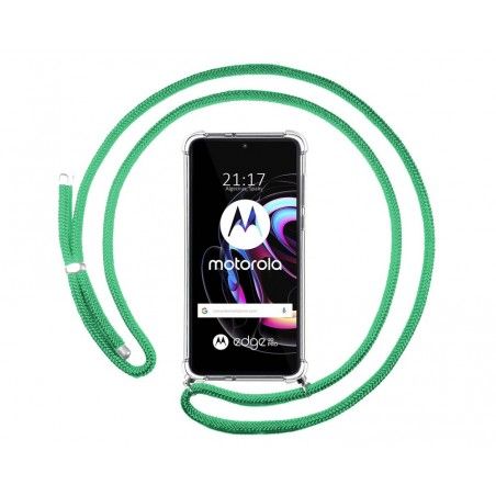 Funda Colgante Transparente para Motorola Edge 20 Pro con Cordon Verde Agua