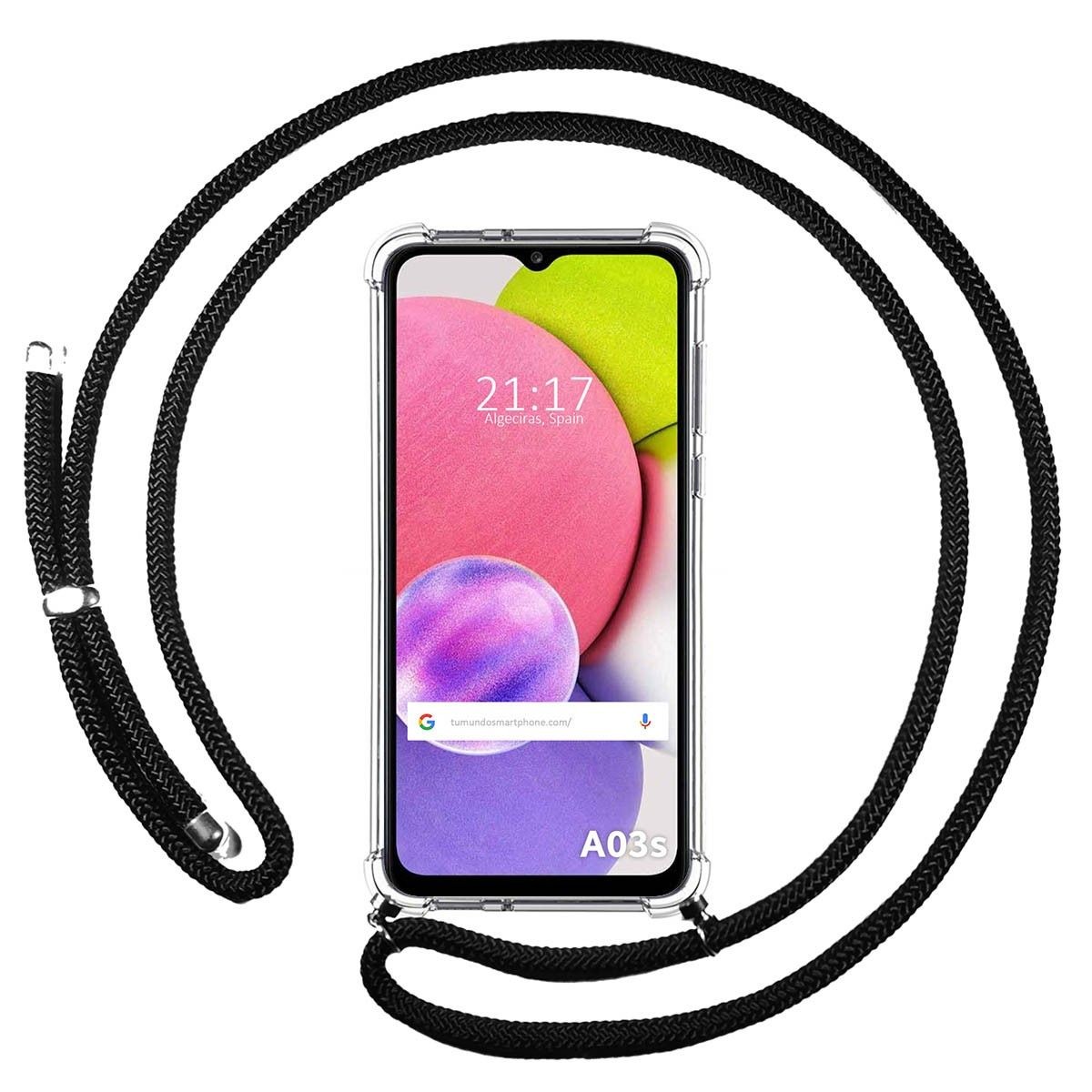 Funda Colgante Transparente para Samsung Galaxy A03s con Cordon Negro