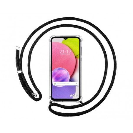 Funda Colgante Transparente para Samsung Galaxy A03s con Cordon Negro