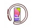 Funda Colgante Transparente para Samsung Galaxy A03s con Cordon Rosa / Dorado