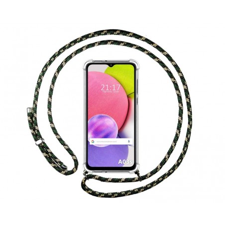 Funda Colgante Transparente para Samsung Galaxy A03s con Cordon Verde / Dorado