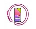 Funda Colgante Transparente para Samsung Galaxy A03s con Cordon Rosa Fucsia