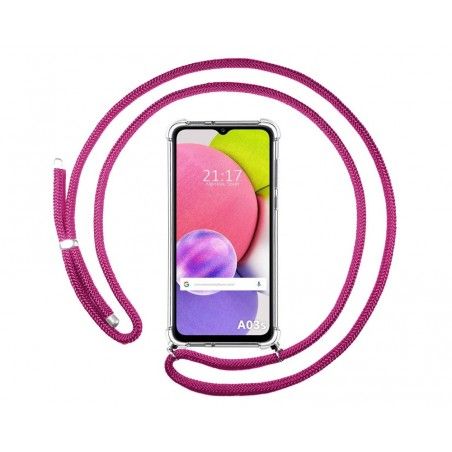 Funda Colgante Transparente para Samsung Galaxy A03s con Cordon Rosa Fucsia