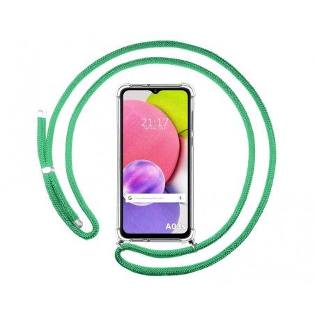 Funda Colgante Transparente para Samsung Galaxy A03s con Cordon Verde Agua