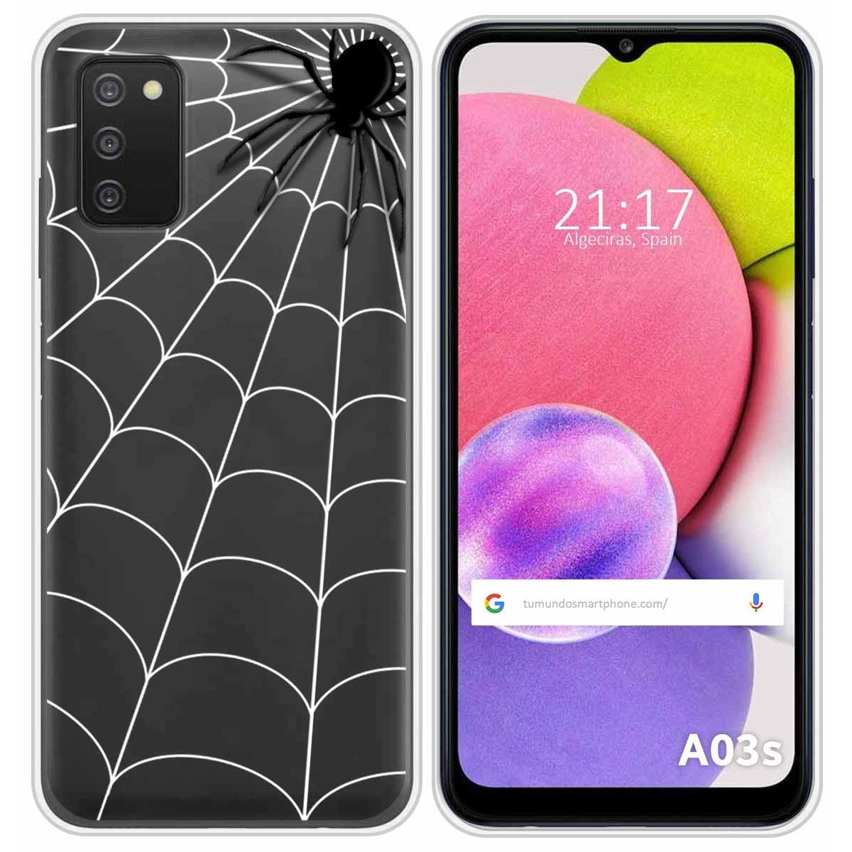 Funda Silicona Transparente para Samsung Galaxy A03s diseño Araña Dibujos