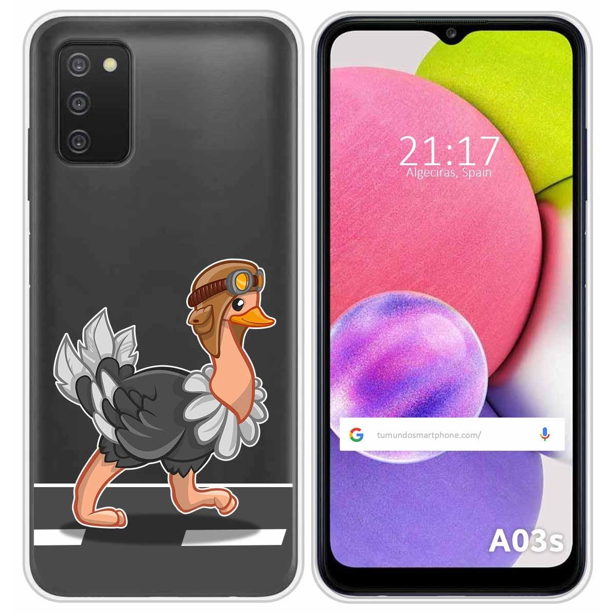 Funda Silicona Transparente para Samsung Galaxy A03s diseño Avestruz Dibujos