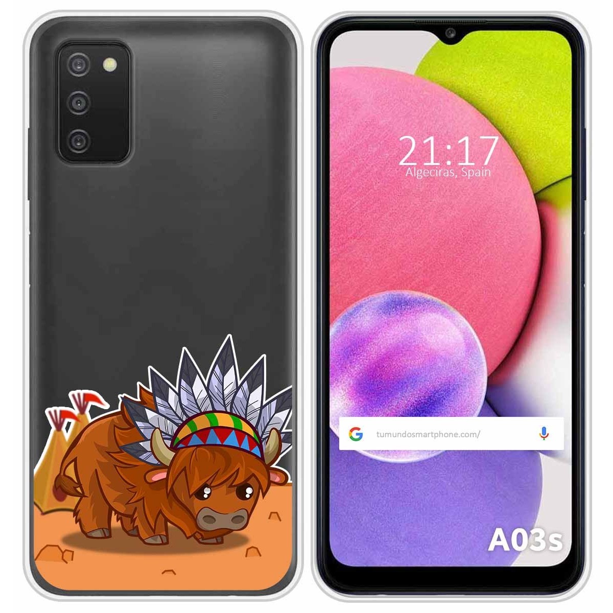 Funda Silicona Transparente para Samsung Galaxy A03s diseño Bufalo Dibujos