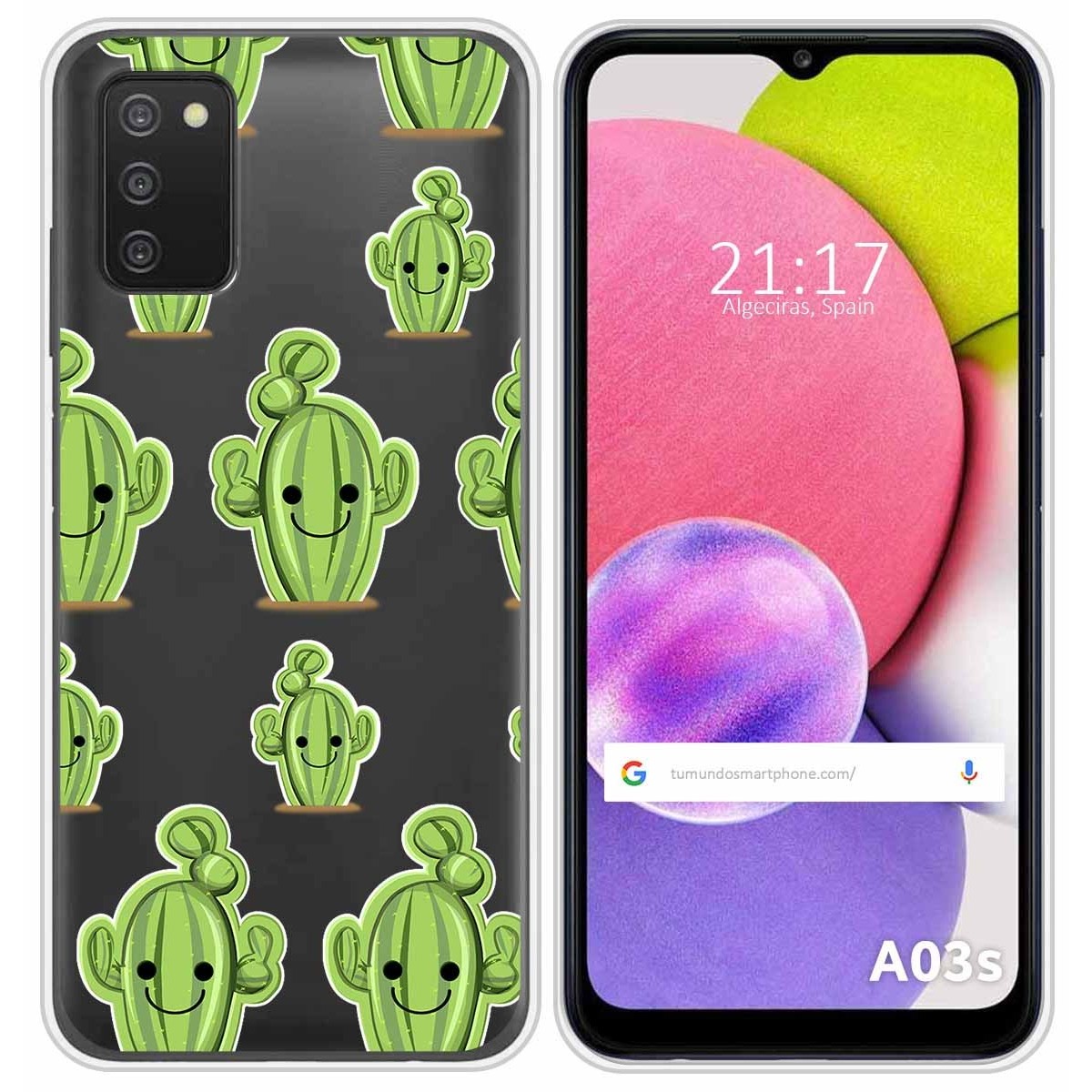 Funda Silicona Transparente para Samsung Galaxy A03s diseño Cactus Dibujos