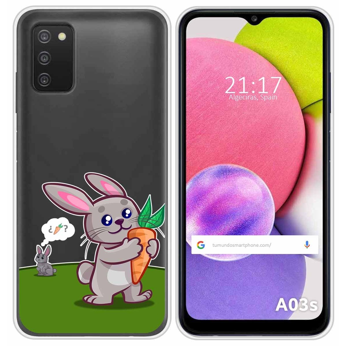 Funda Silicona Transparente para Samsung Galaxy A03s diseño Conejo Dibujos