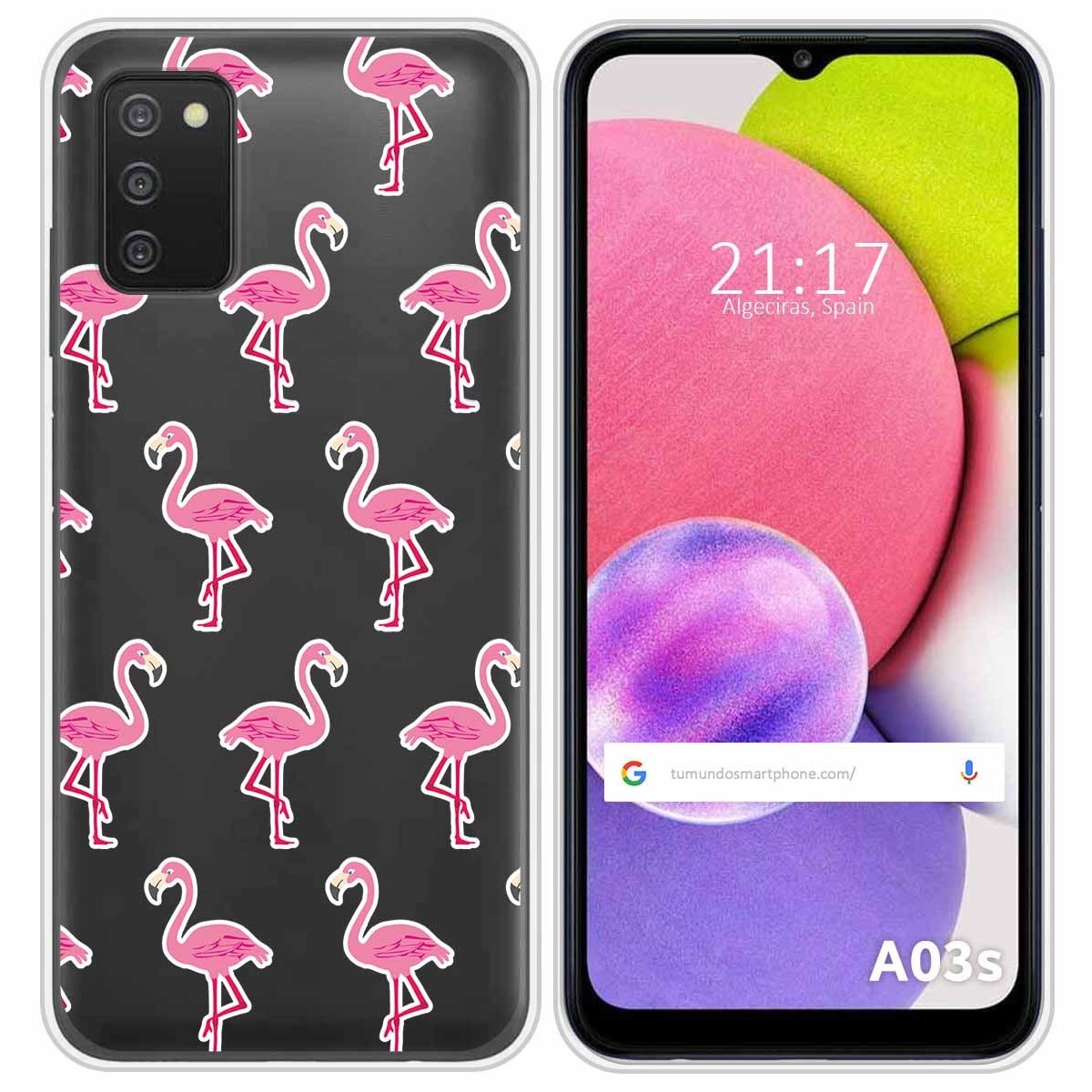 Funda Silicona Transparente para Samsung Galaxy A03s diseño Flamenco Dibujos