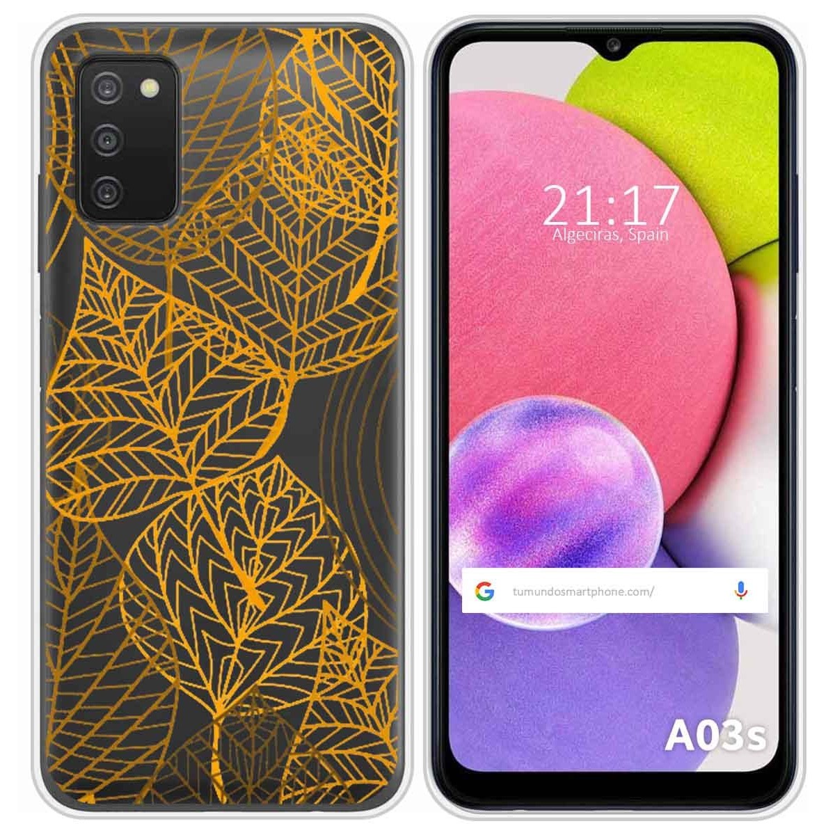 Funda Silicona Transparente para Samsung Galaxy A03s diseño Hojas Dibujos