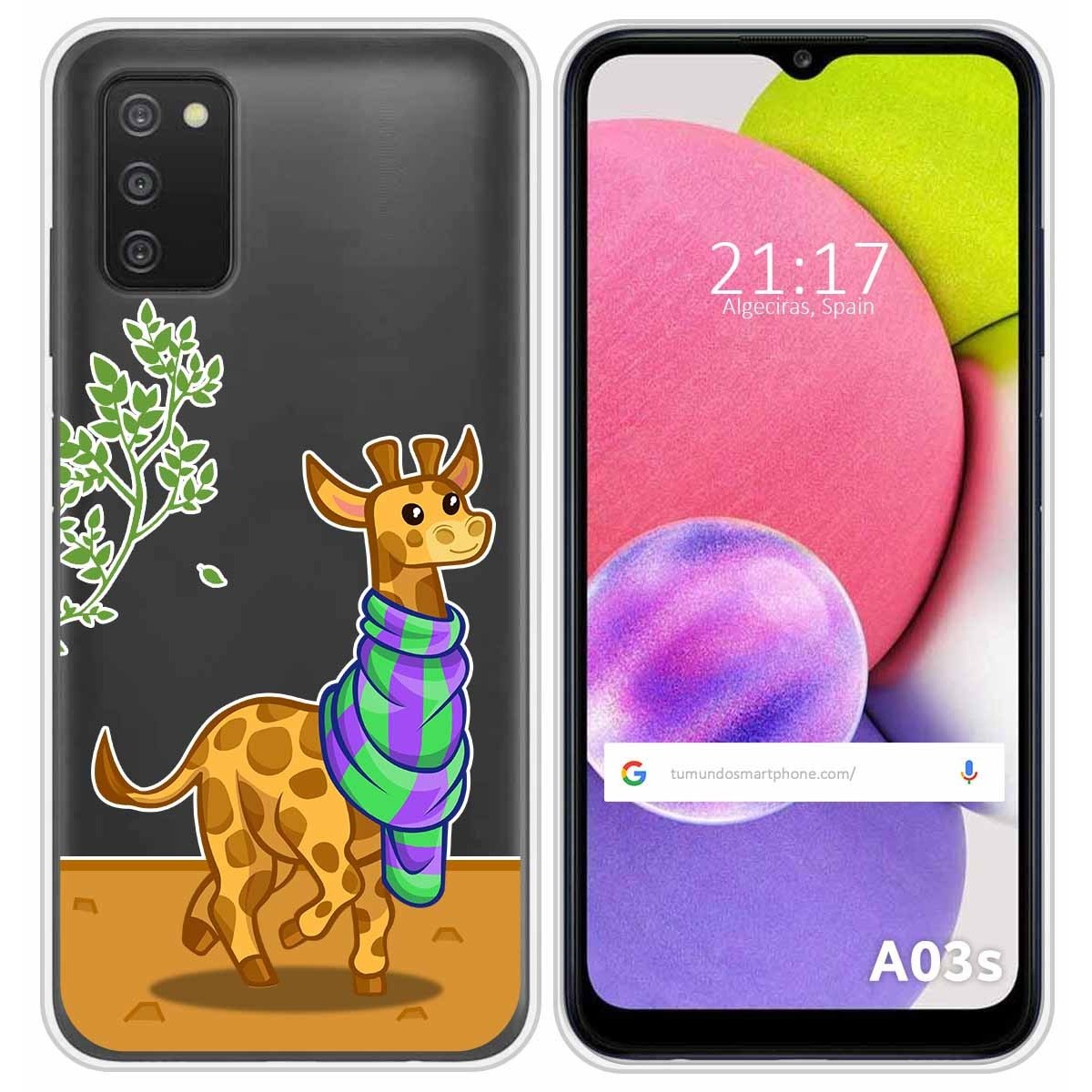 Funda Silicona Transparente para Samsung Galaxy A03s diseño Jirafa Dibujos