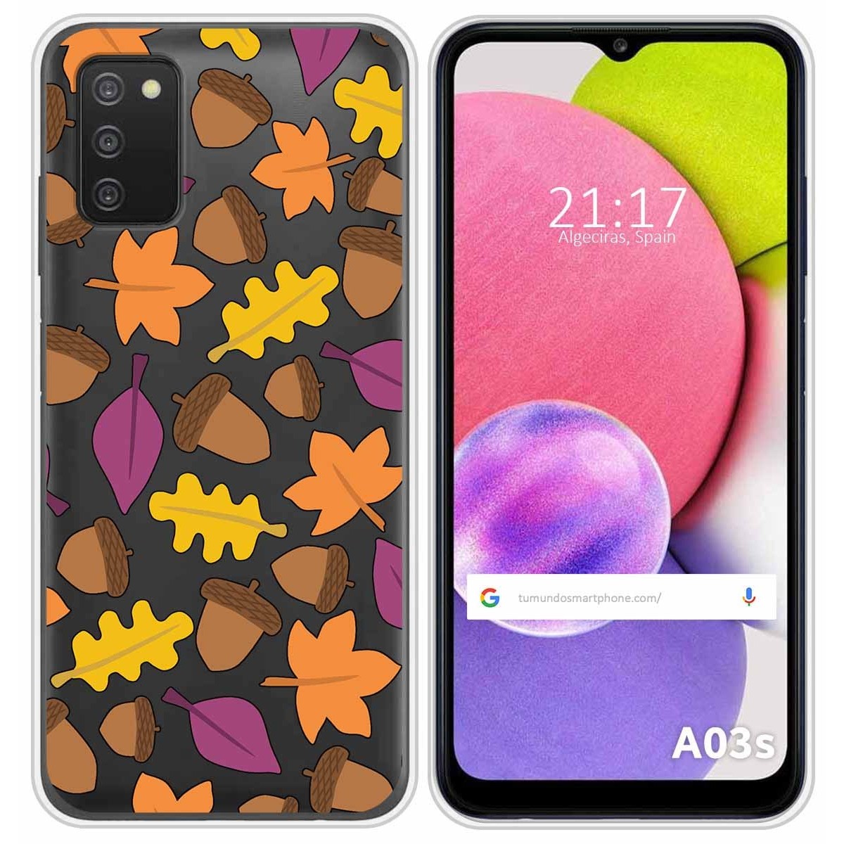 Funda Silicona Transparente para Samsung Galaxy A03s diseño Otoño Dibujos