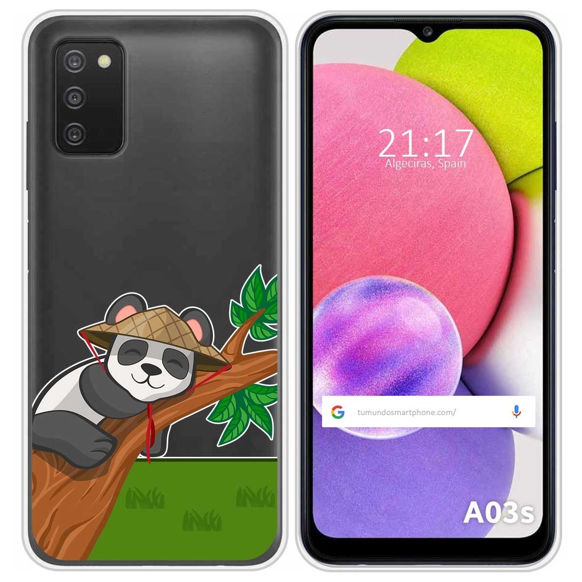 Funda Silicona Transparente para Samsung Galaxy A03s diseño Panda Dibujos