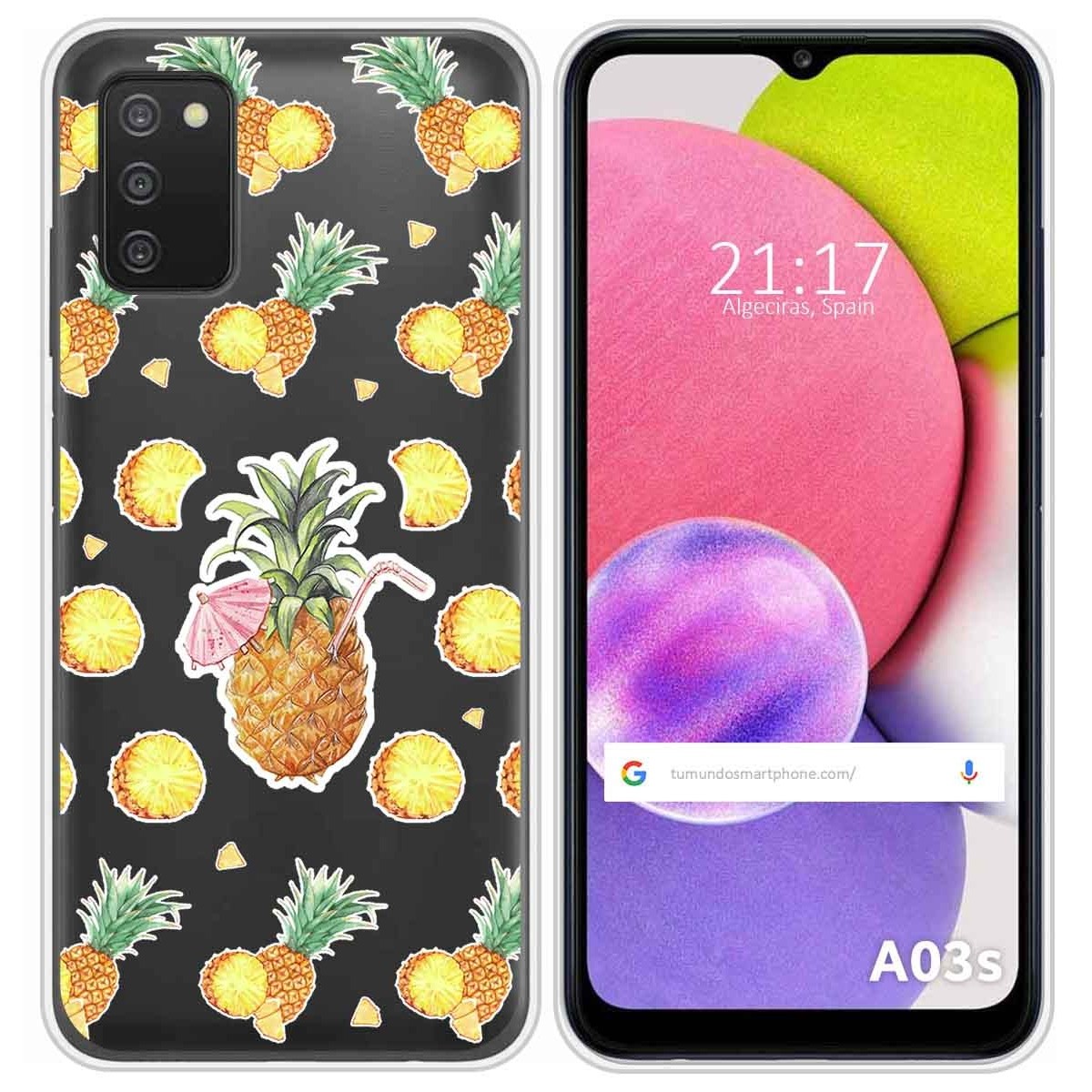 Funda Silicona Transparente para Samsung Galaxy A03s diseño Piña Dibujos
