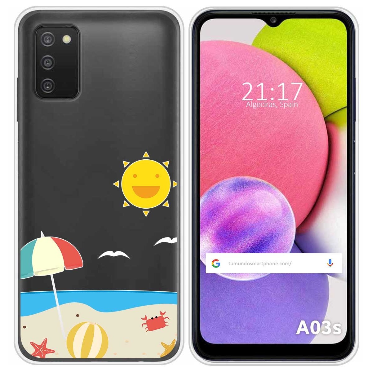Funda Silicona Transparente para Samsung Galaxy A03s diseño Playa Dibujos