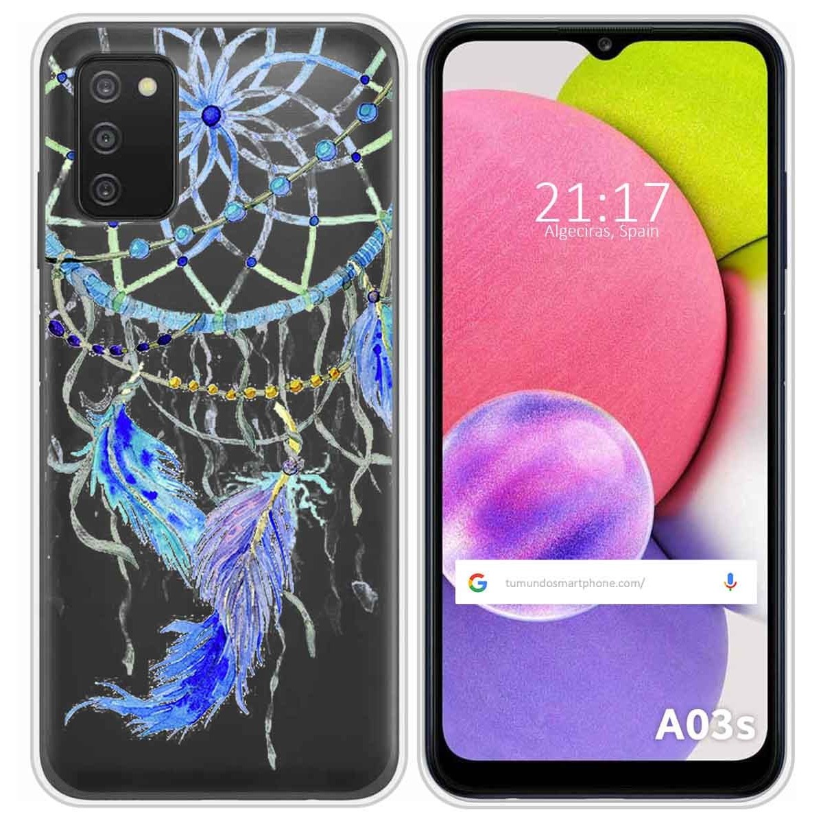 Funda Silicona Transparente para Samsung Galaxy A03s diseño Plumas Dibujos
