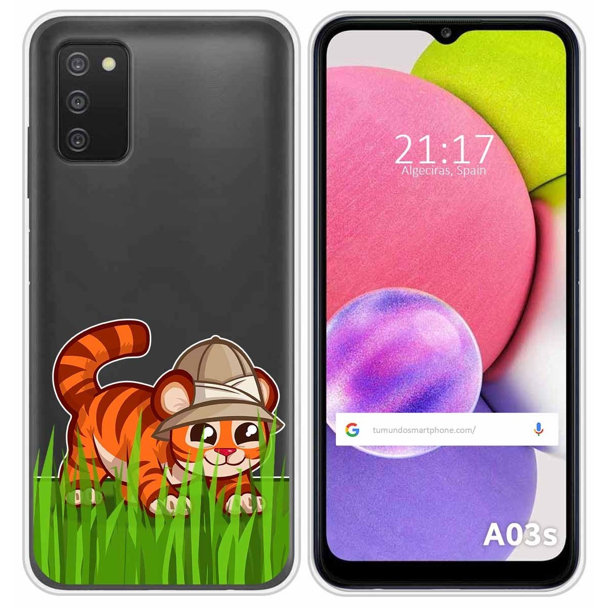 Funda Silicona Transparente para Samsung Galaxy A03s diseño Tigre Dibujos