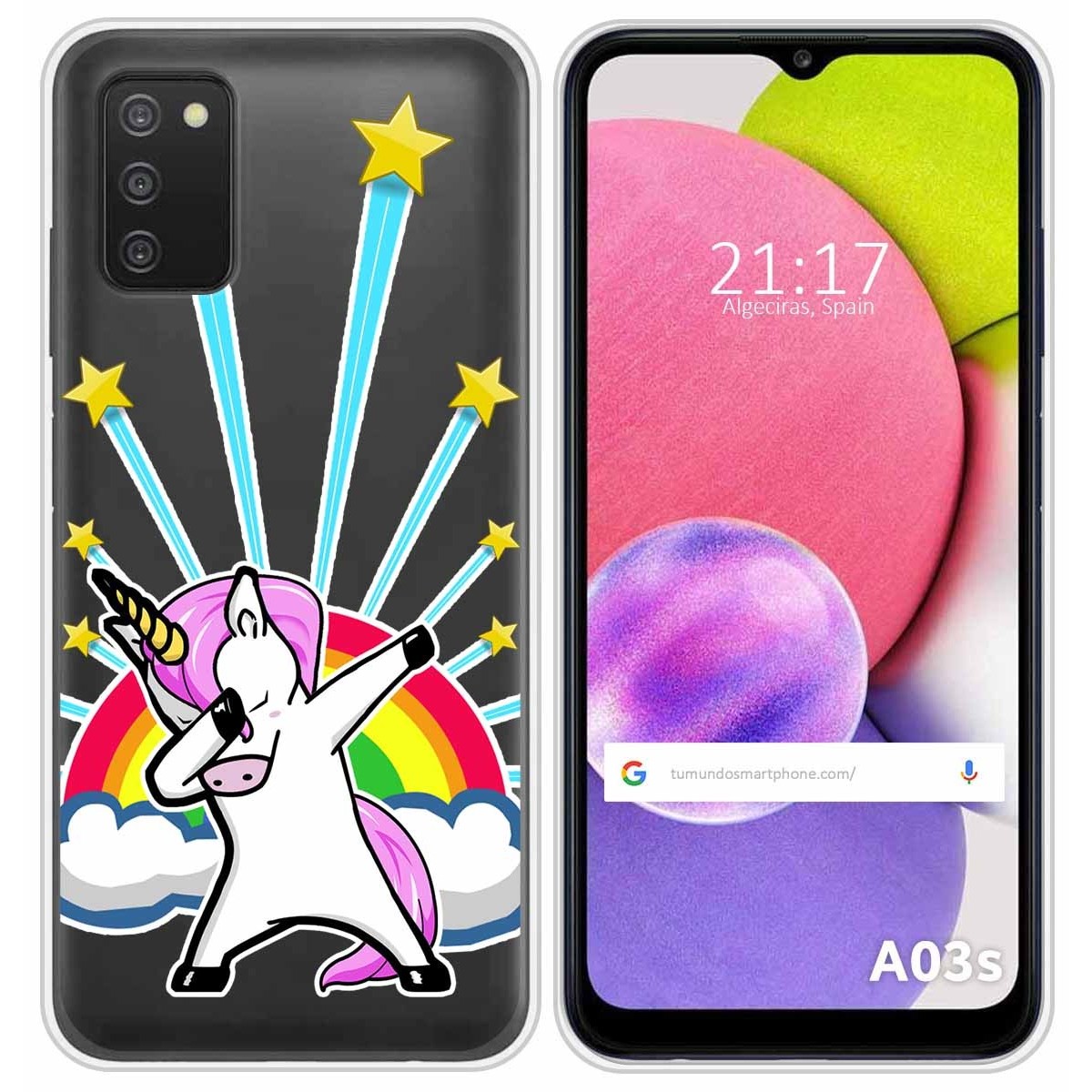 Funda Silicona Transparente para Samsung Galaxy A03s diseño Unicornio Dibujos