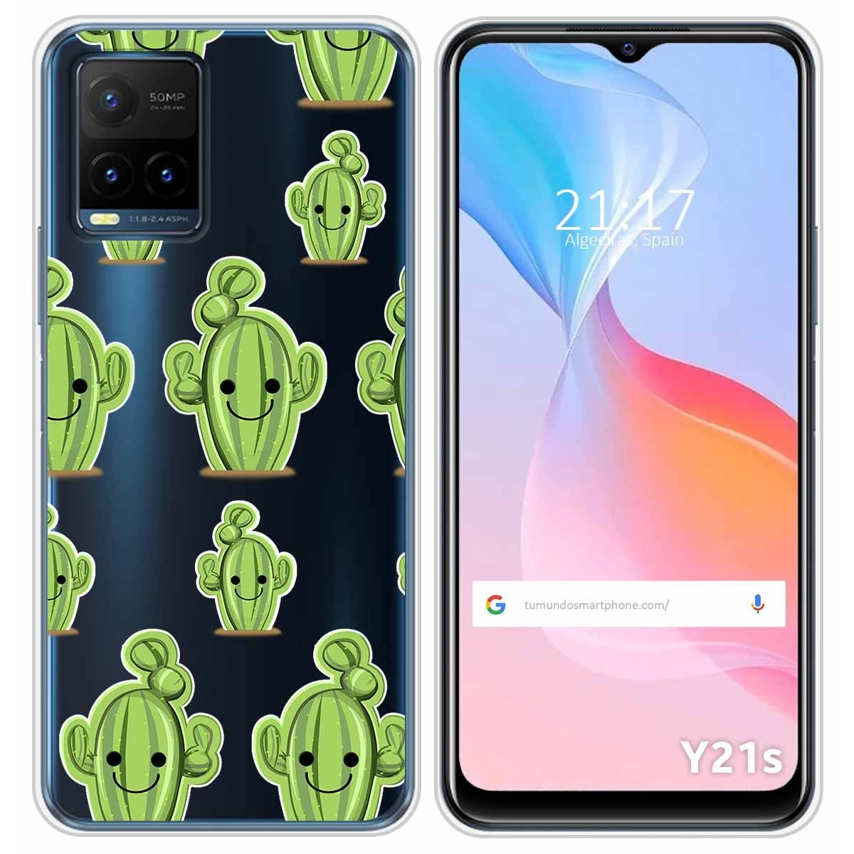 Funda Silicona Transparente para Vivo Y21 / Y21s / Y33s diseño Cactus Dibujos