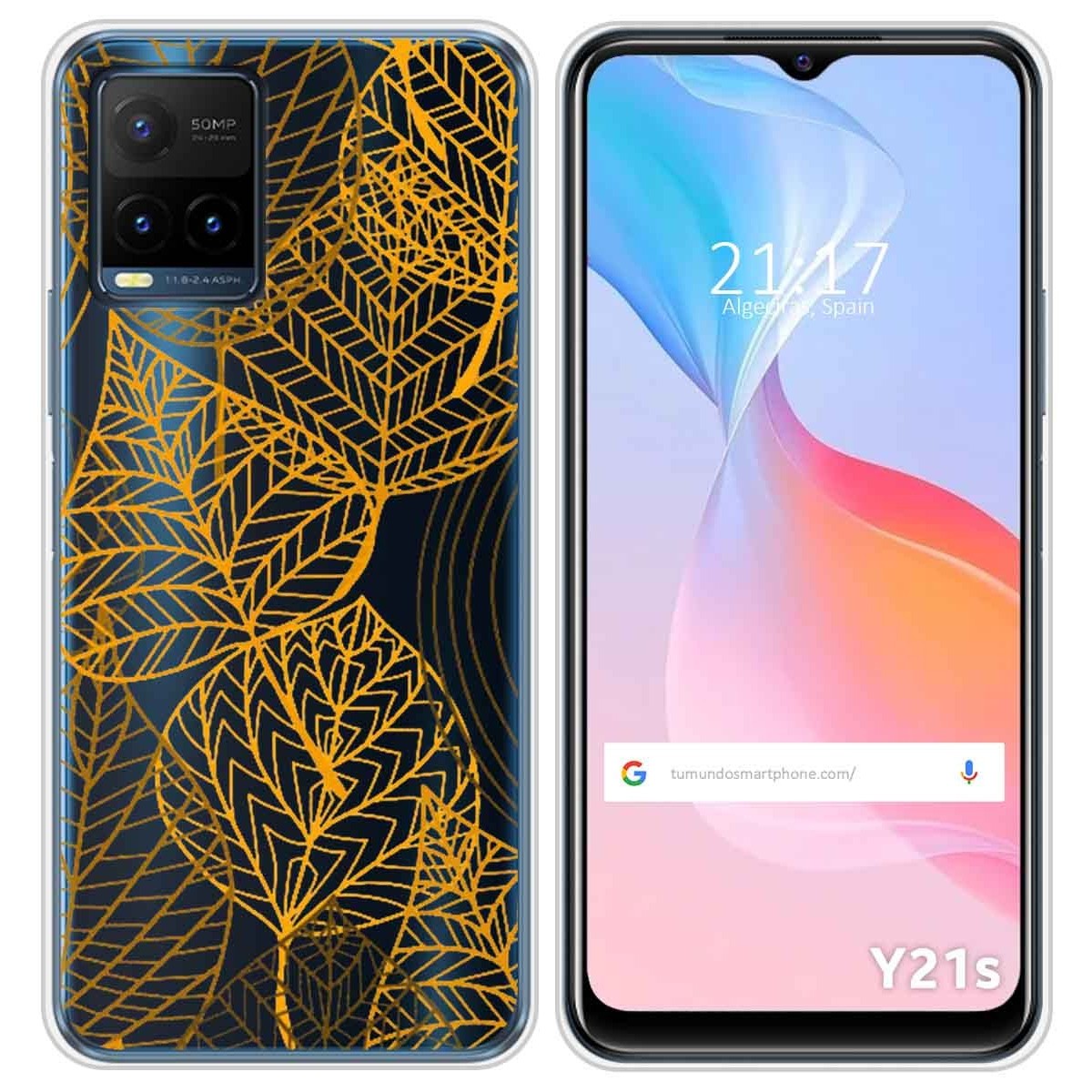 Funda Silicona Transparente para Vivo Y21 / Y21s / Y33s diseño Hojas Dibujos