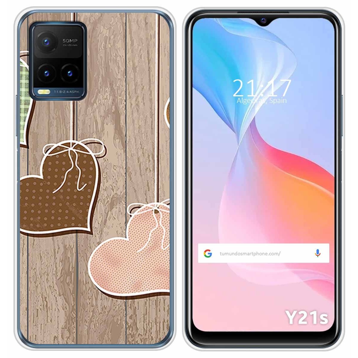 Funda Silicona para Vivo Y21 / Y21s / Y33s diseño Corazones Madera Dibujos