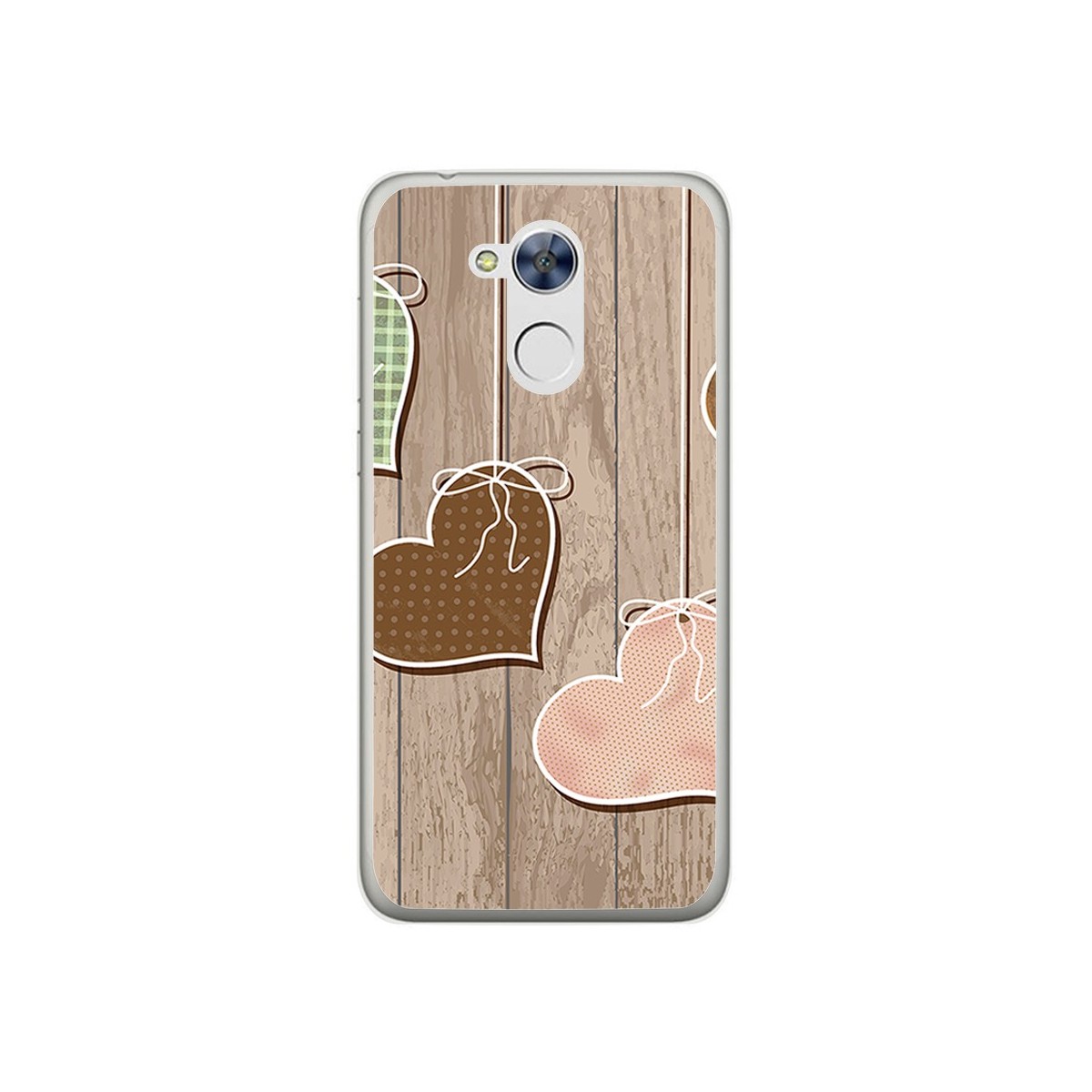 Funda Gel Tpu para Huawei Honor 6A Diseño Corazones Madera Dibujos