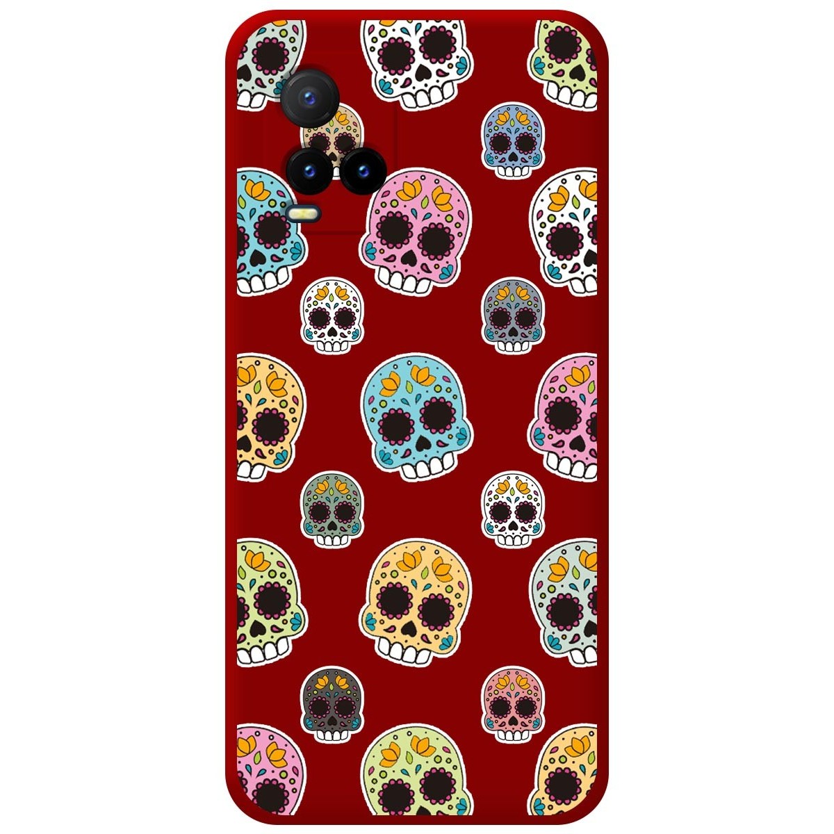 Funda Silicona Líquida Roja para Vivo Y21 / Y21s / Y33s diseño Catrina Dibujos