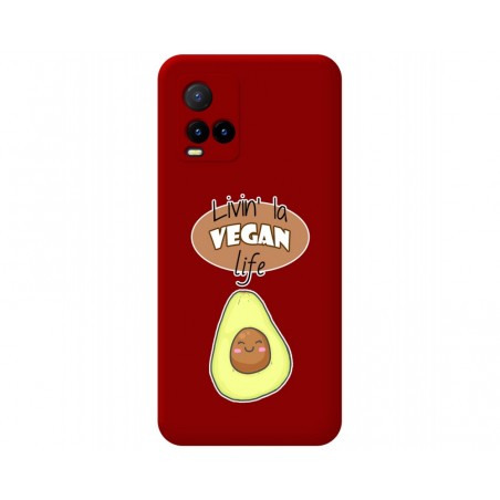 Funda Silicona Líquida Roja para Vivo Y21 / Y21s / Y33s diseño Vegan Life Dibujos