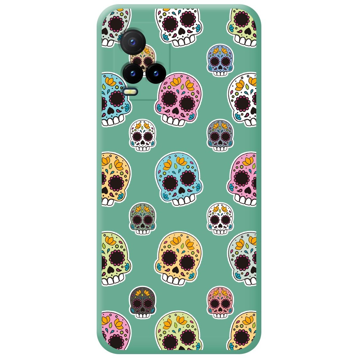 Funda Silicona Líquida Verde para Vivo Y21 / Y21s / Y33s diseño Catrina Dibujos