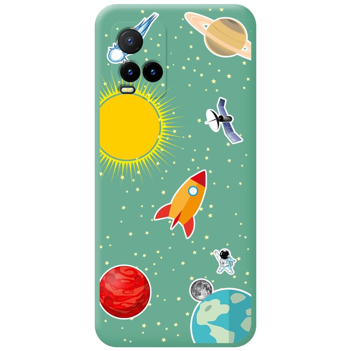 Funda Silicona Líquida Verde para Vivo Y21 / Y21s / Y33s diseño Espacio Dibujos
