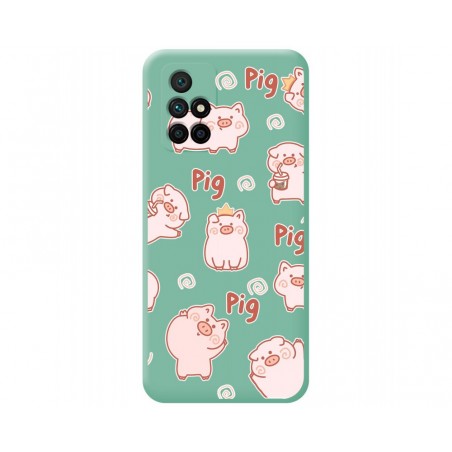 Funda Silicona Líquida Verde para Xiaomi Redmi 10 (2021/2022) diseño Cerdos Dibujos