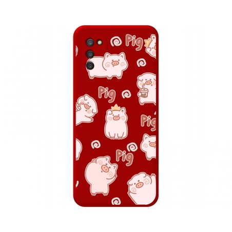 Funda Silicona Líquida Roja para Samsung Galaxy A03s diseño Cerdos Dibujos