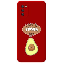 Funda Silicona Líquida Roja para Samsung Galaxy A03s diseño Vegan Life Dibujos