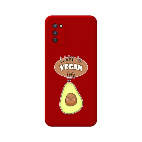 Funda Silicona Líquida Roja para Samsung Galaxy A03s diseño Vegan Life Dibujos