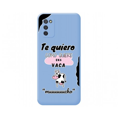 Funda Silicona Líquida Azul para Samsung Galaxy A03s diseño Vaca Dibujos