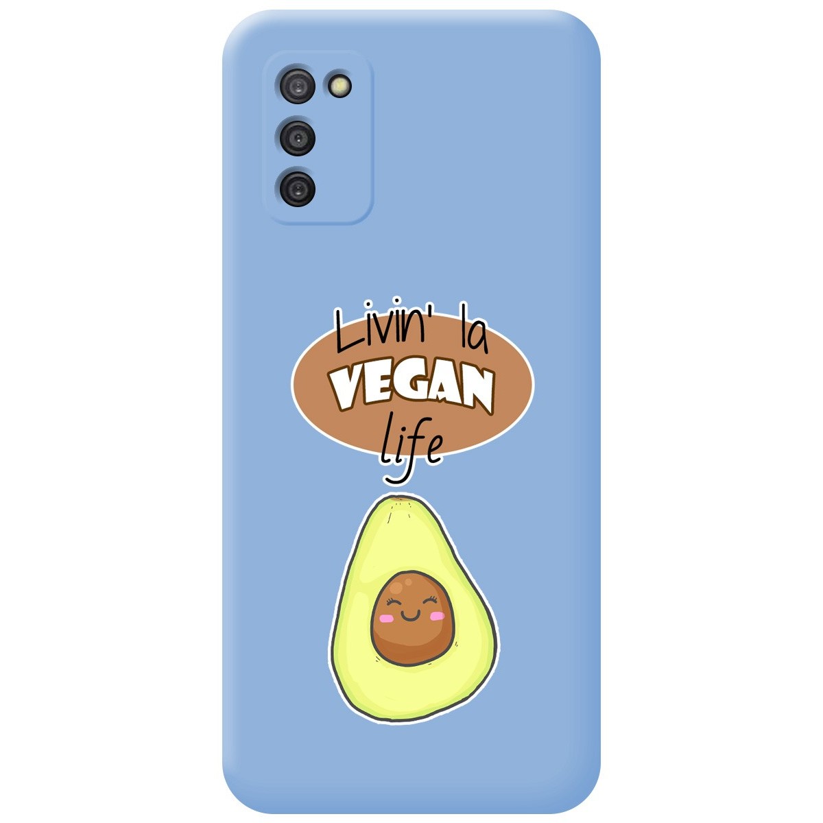 Funda Silicona Líquida Azul para Samsung Galaxy A03s diseño Vegan Life Dibujos