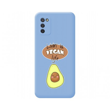 Funda Silicona Líquida Azul para Samsung Galaxy A03s diseño Vegan Life Dibujos