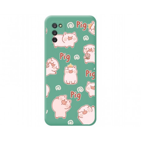 Funda Silicona Líquida Verde para Samsung Galaxy A03s diseño Cerdos Dibujos