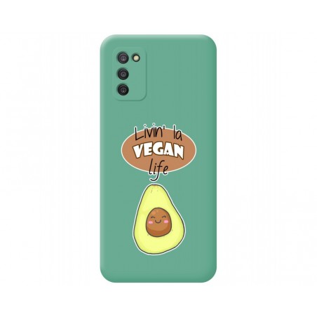 Funda Silicona Líquida Verde para Samsung Galaxy A03s diseño Vegan Life Dibujos