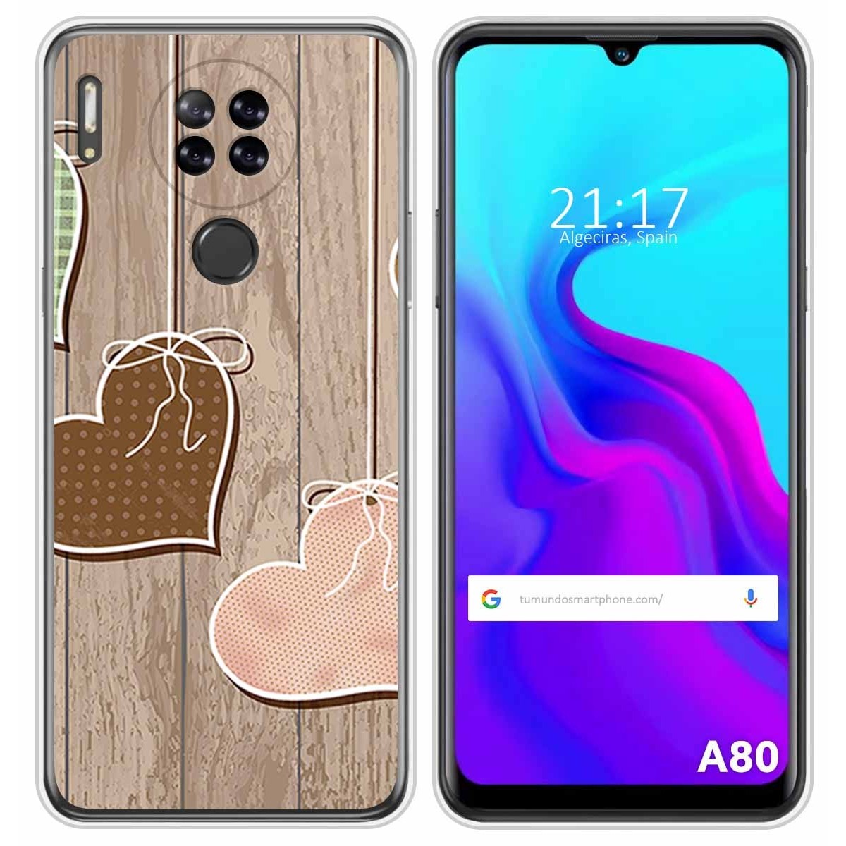 Funda Silicona para Blackview A80 / A80s diseño Corazones Madera Dibujos
