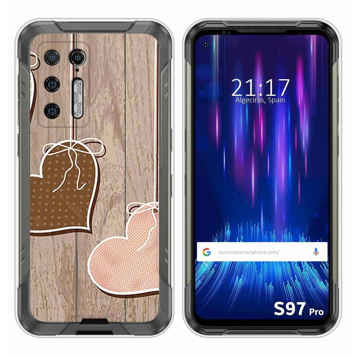 Funda Silicona para Doogee S97 Pro diseño Corazones Madera Dibujos