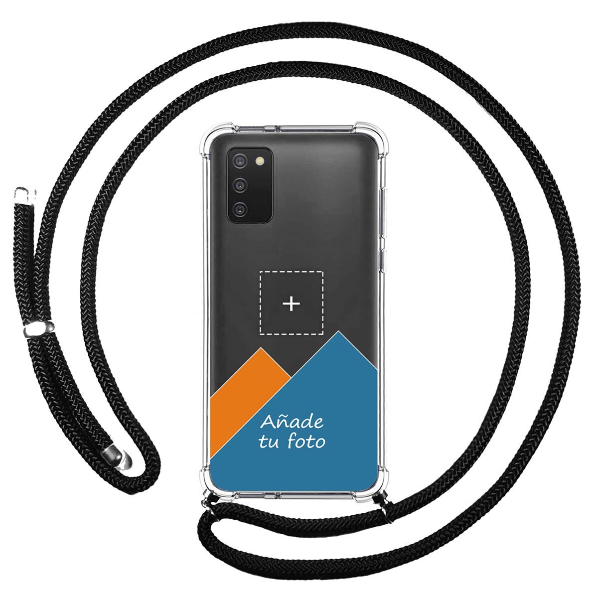 Personaliza tu Funda Colgante Transparente para Samsung Galaxy A03s con Cordon Negro Dibujo Personalizada
