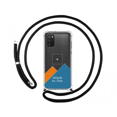 Personaliza tu Funda Colgante Transparente para Samsung Galaxy A03s con Cordon Negro Dibujo Personalizada